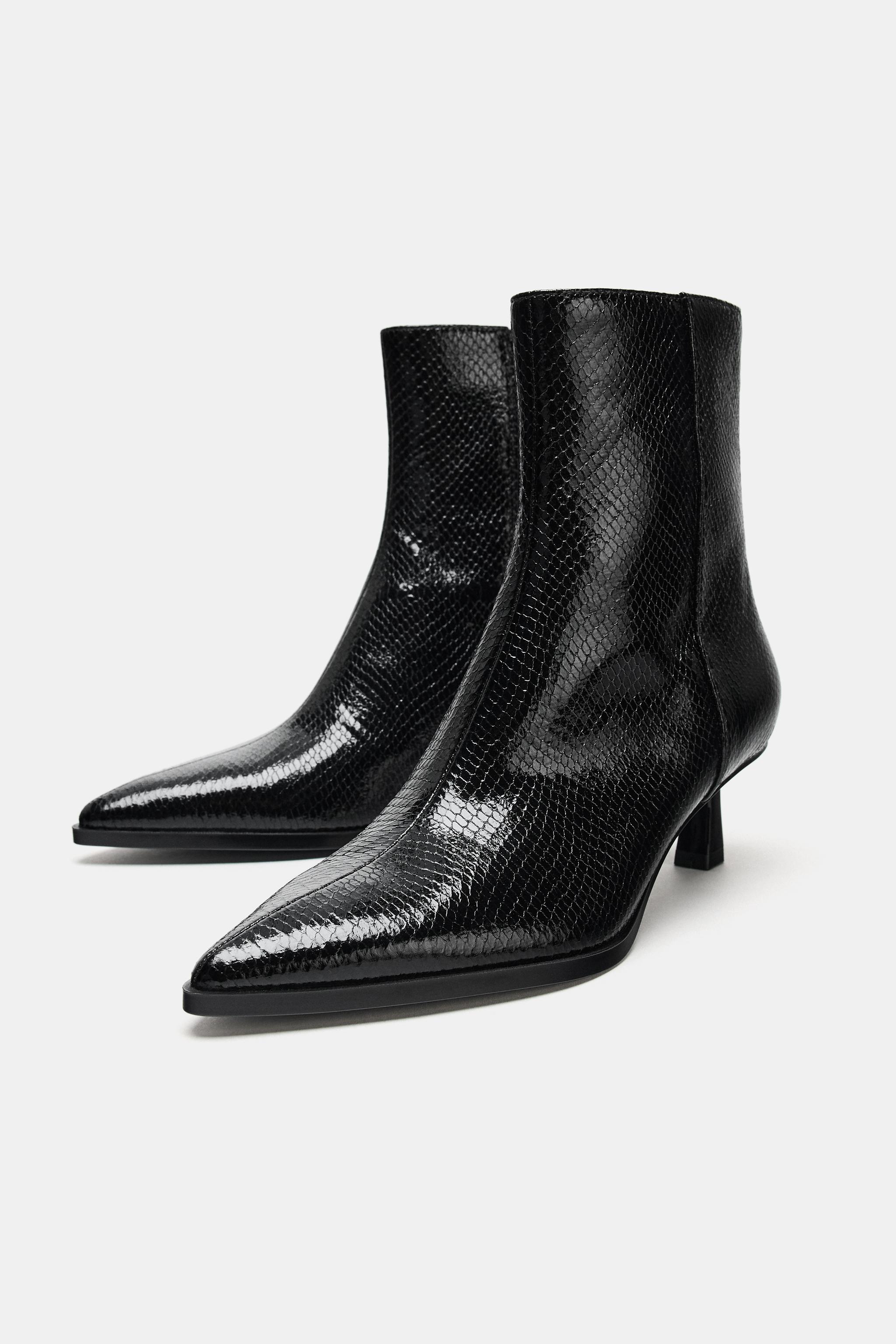 EMBOSSED HEELED ANKLE BOOTS